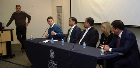 Assistant Dean of External Relations Keith Argue hosted the Alternative Career Panel with Scott Nepereny ’00 EE, senior manager, Life Sciences, Accenture; Raj Patil, CEO, AEEC; Abhay Borwankar ’92 MSME, director, Deloitte Consulting; Melissa Morea ’94 CE, director, Global Construction Practice, Navigant Consulting; and Farshid Asl ’98 MSME, managing director of a leading global investment firm.
