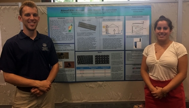 Andrew Meluch ’16 ME, ’18 MSSE and Stephanie Krakower ’18 CE present AtmoGEN, moisture extracting technology for drought-stricken countries.