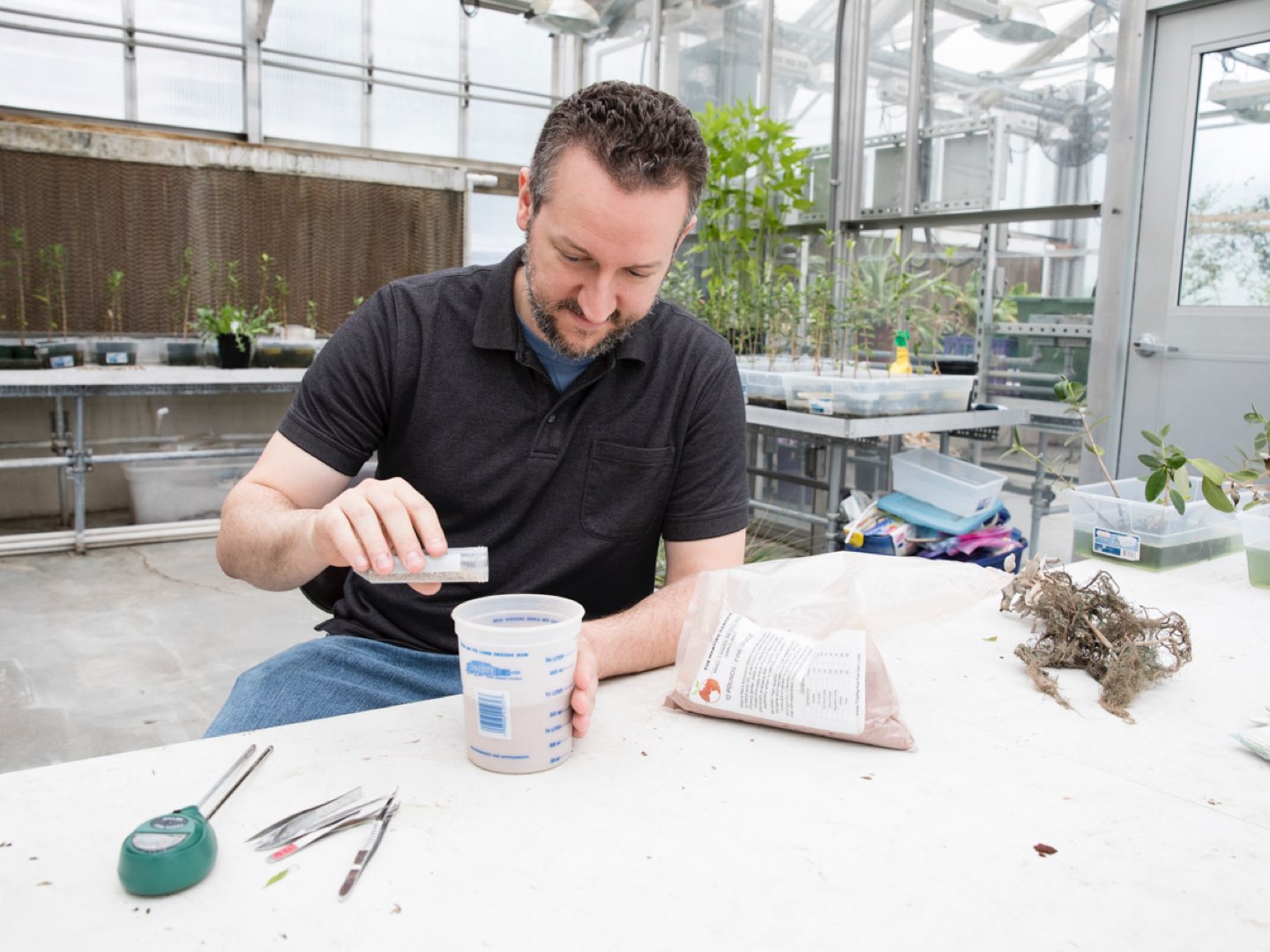 Scott Engle experiments with Martian soil.