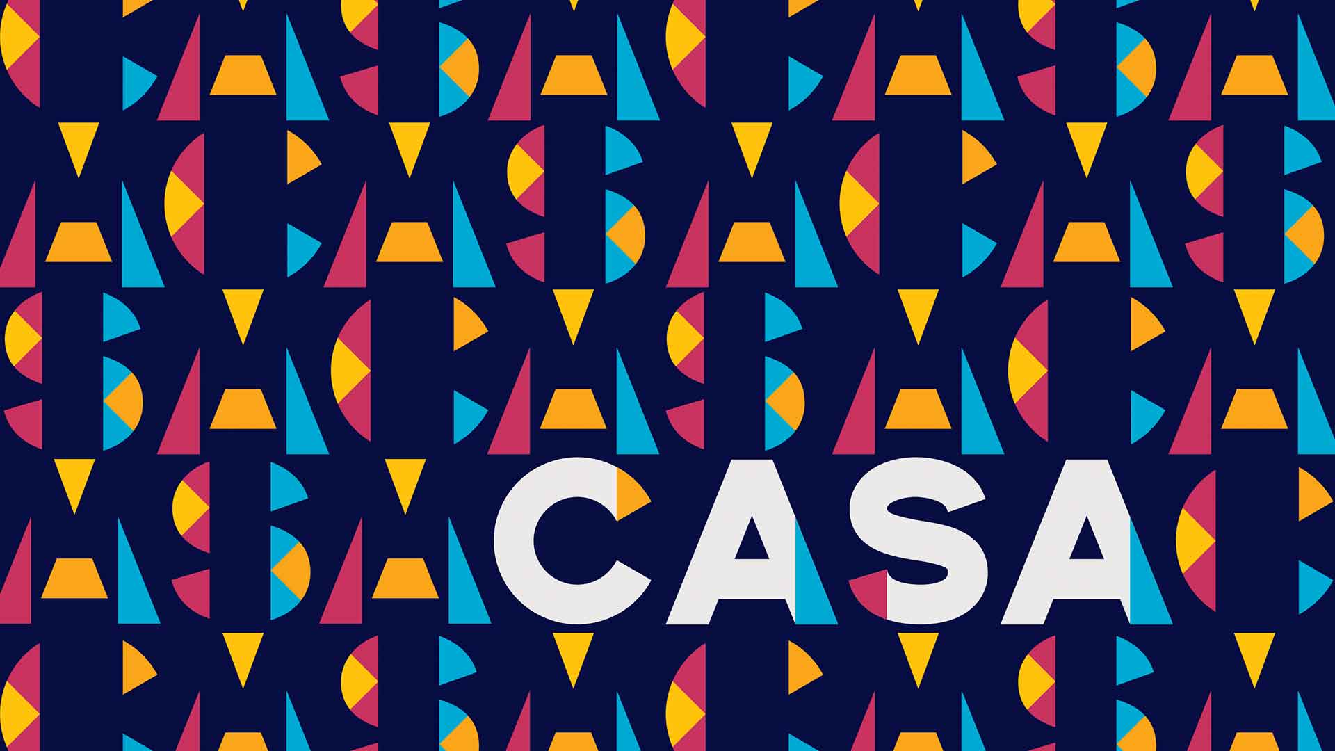 The letters CASA with a colorful background