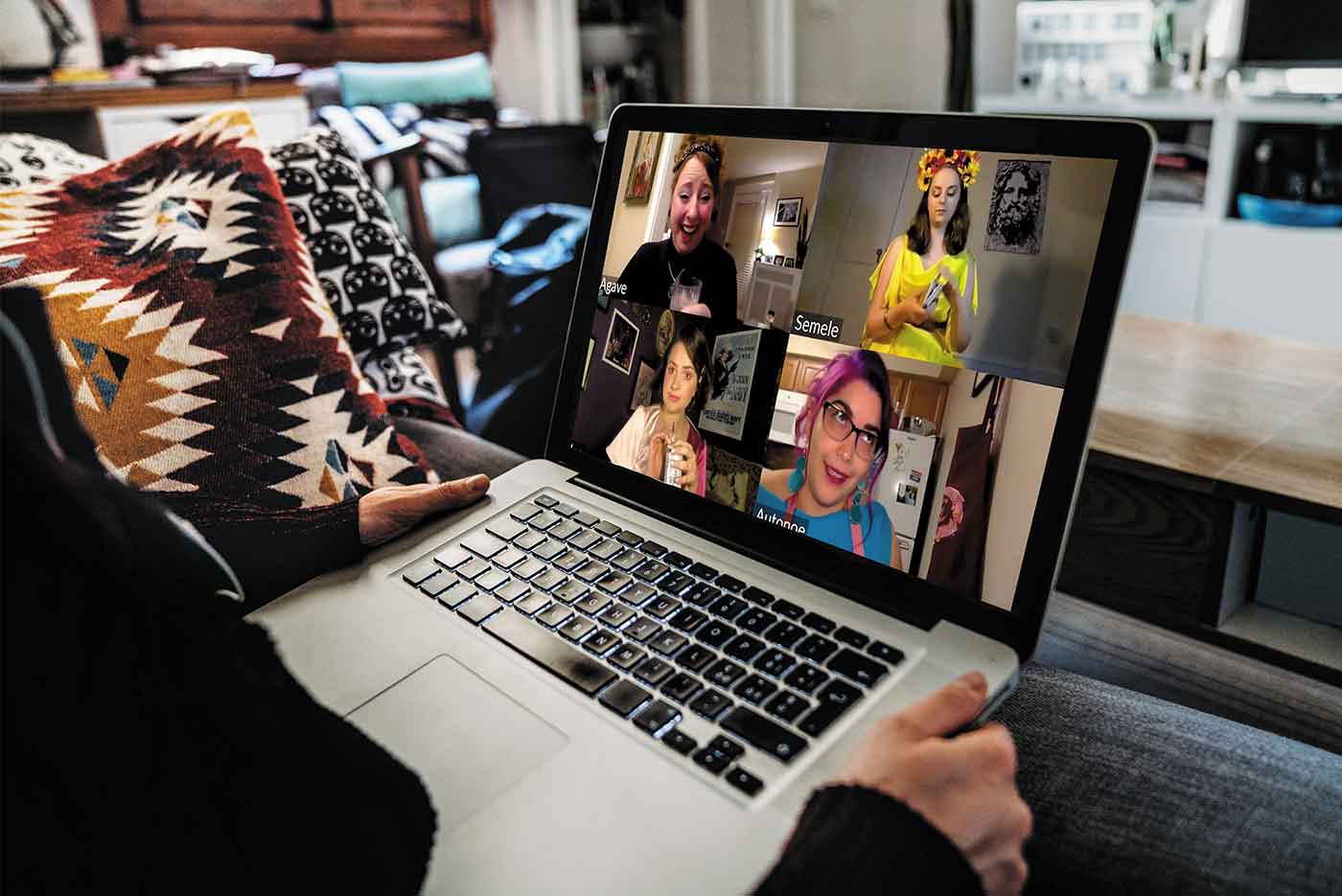 Screen shot of four actresses putting on a virtual play