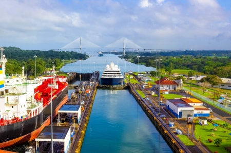 Boat passing through Panama Canal