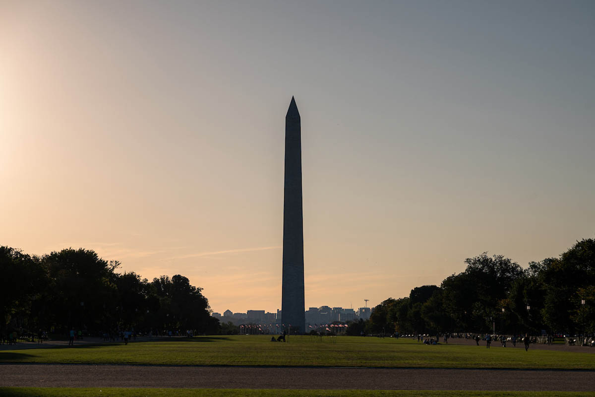 The Washington Monument in Washington, D.C. at sunset.