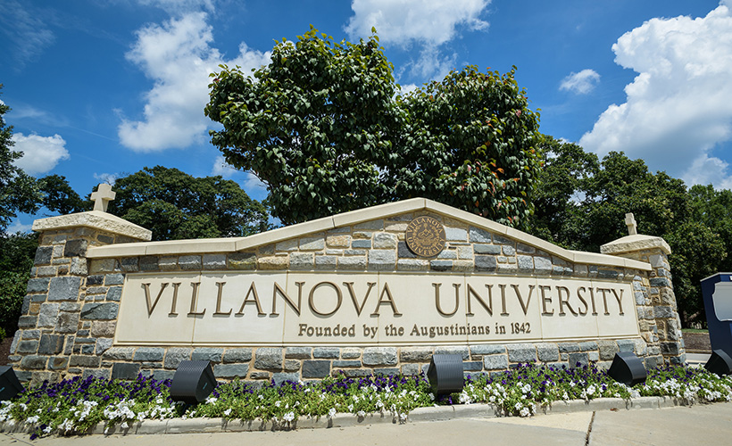 Villanova University stone sign at entrance