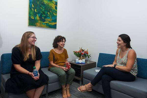 Villanova faculty and staff members enjoy time in the new Center for Dialogue space. 