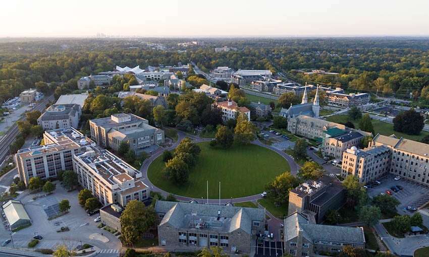 An aerial view of Villanova University's campus. 