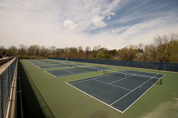 An empty tennis court on Villanova's campus.