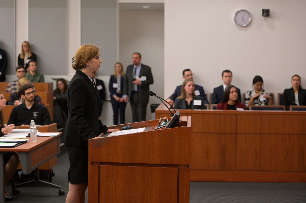Student participating in the annual Moot Court Competition
