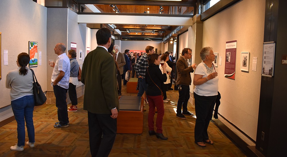 Patrons enjoyed refreshments, explored the exhibit, and conversed with the graduate student curators at the opening reception of a new exhibit, Dox Thrash: Painted, Not Printed, in the Villanova University Art Gallery.