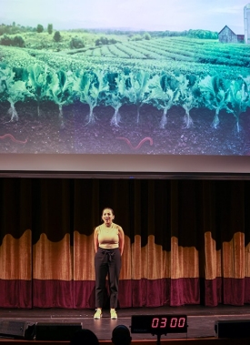 Villanova University graduate Chemistry student Eliana Uriona took First Place and the People’s Choice award in the University's Three Minute Thesis (3MT) Competition on February 28 in the Mullen Center for the Performing Arts