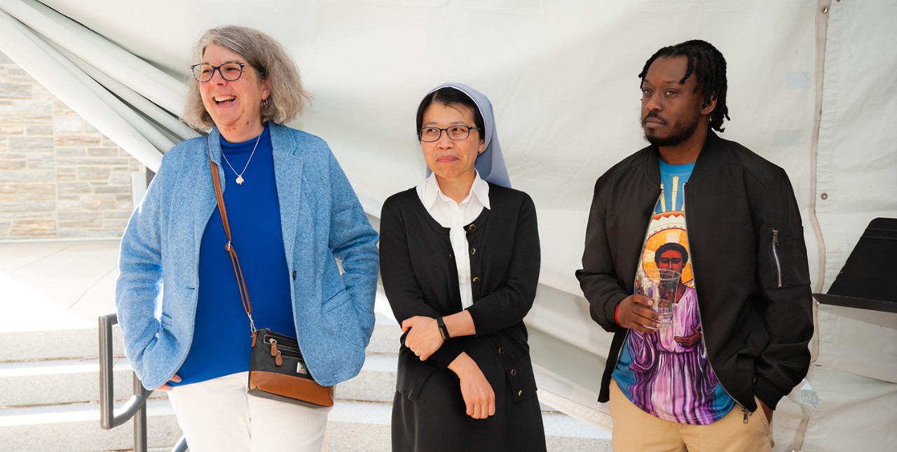 The Rev. Rebecca Irwin-Diehl '23 PhD, Sister Theresa Dung Trang, LHC, '23 PhD and Andre Price '23 PhD will make history as the first cohort of Theology PhD students to graduate.