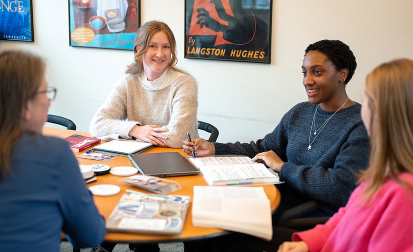 Students in conversation in an English class.