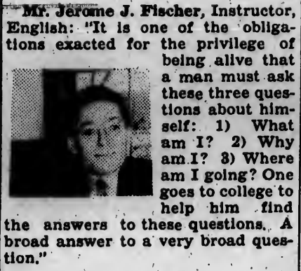 An old newspaper image of Jerome Fischer with an accompanying quote