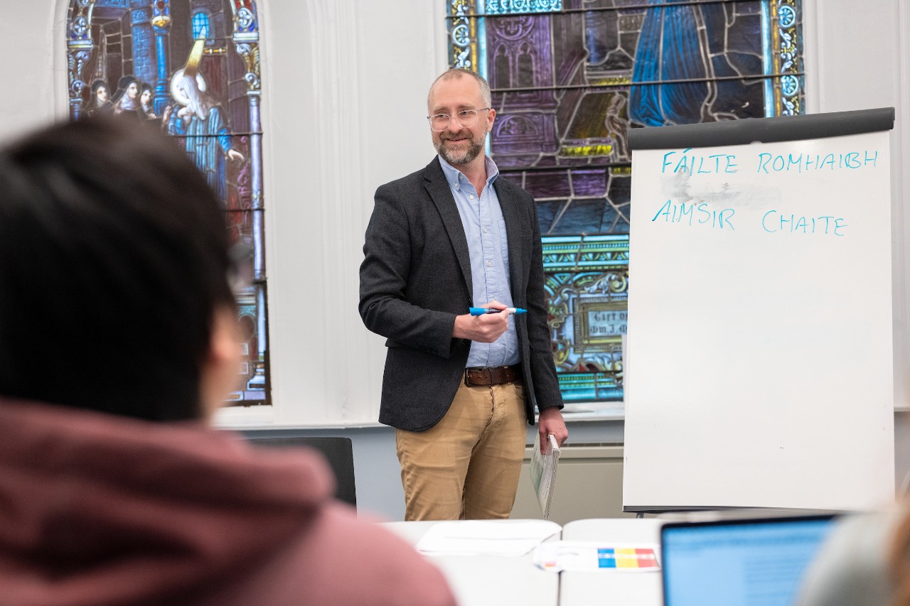 Jonathan O'Neill teaches a class of Irish Studies students.