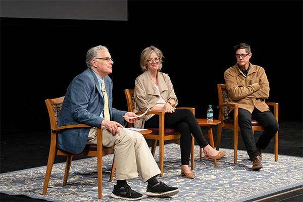 A photo of guests from the Camden 28 event including filmmaker Anthony Giacchino and historian Michelle M. Nickerson.