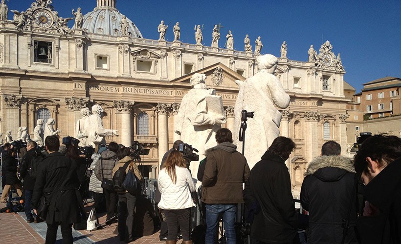 February 2013: WFI Interns covering Pope Benedict's last general audience as part of the press team