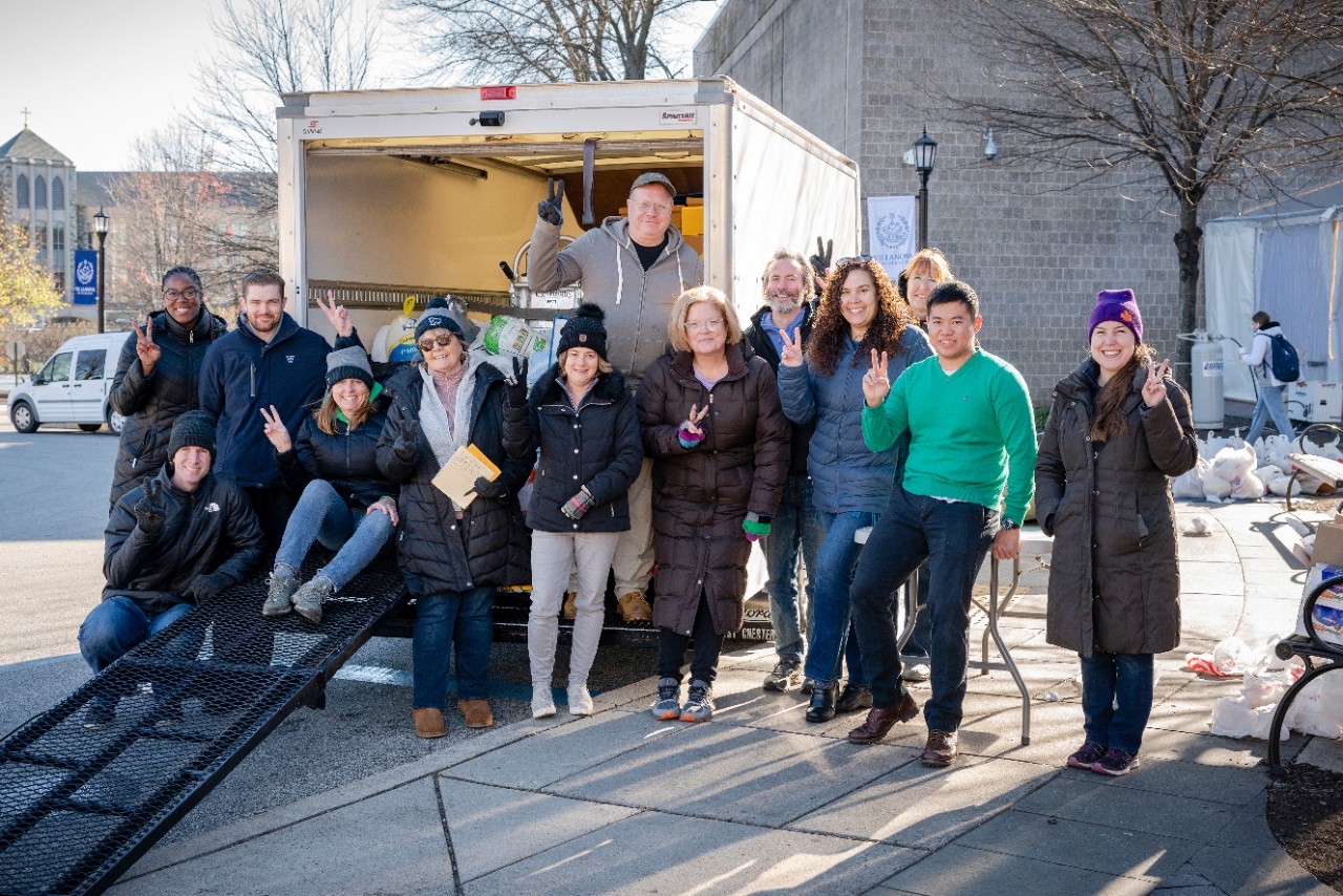 Villanova University community members taking part in 2024’s Thanksgiving food drive Villanova University community members taking part in 2024’s Thanksgiving food drive