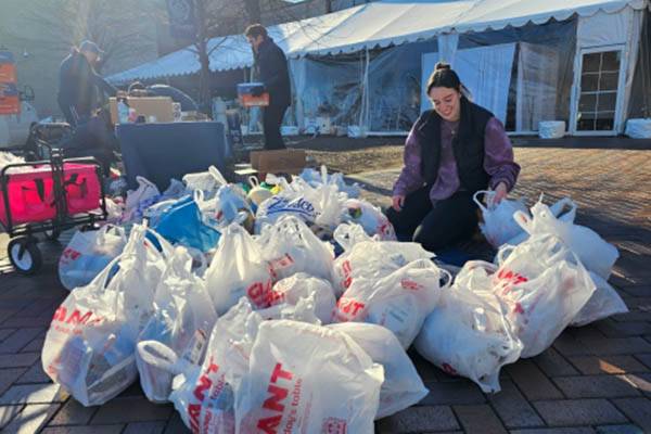 Grocery bags filled with food donations