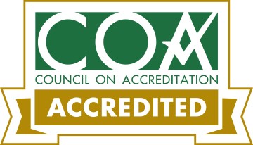 Logo with the words Council on Accreditation Accredited.