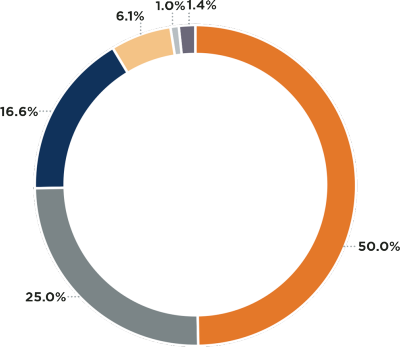 Pie chart showing expense distributions and percentages