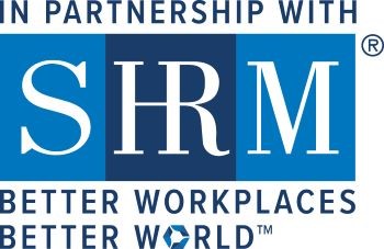 SHRM Partnership logo 2023 with the words "In Partnership with SHRM: Better Workplaces, Better World."