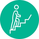 Icon representing a person walking up stairs.