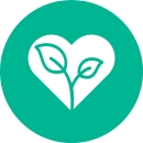 Icon of a heart with a plant with two leaves growing inside.