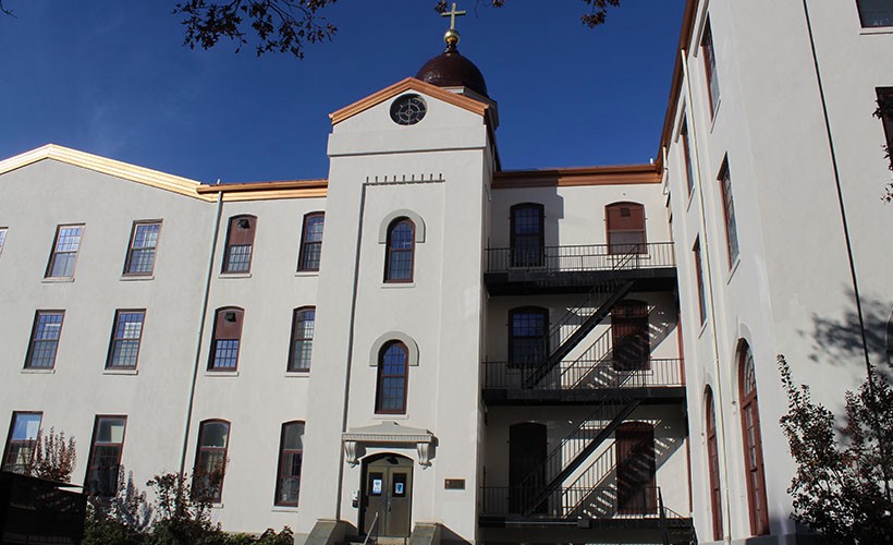Exterior view of Alumni Hall on Villanova's main campus.