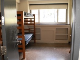 View of a bunk bed in a Sheehan Hall double room.
