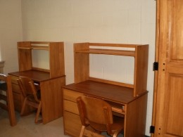 View of two desks in a Sullivan Hall double room.