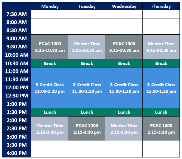 this image shows a tentative schedule for the PSCA program