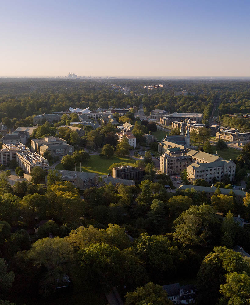 Aerial view looking over the Villanova Campus