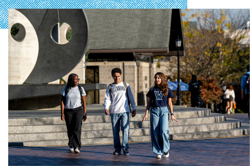 Student giving a tour on campus.