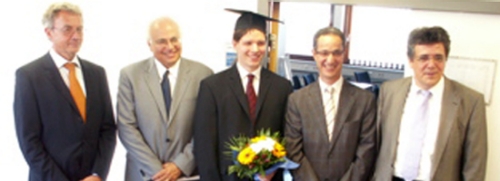 Darmstadt University of Technology Ph. D. Committee with Dr. Christian Debes (middle) and his co-advisors, Dr. Moeness Amin (left) and Dr. Abdelhak Zoubir, Head of the Signal Processing Group at Darmstadt (right). 