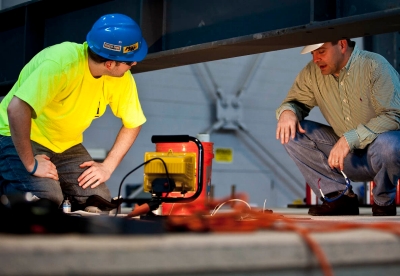 Preparation of instrumentation on girder-slab system.