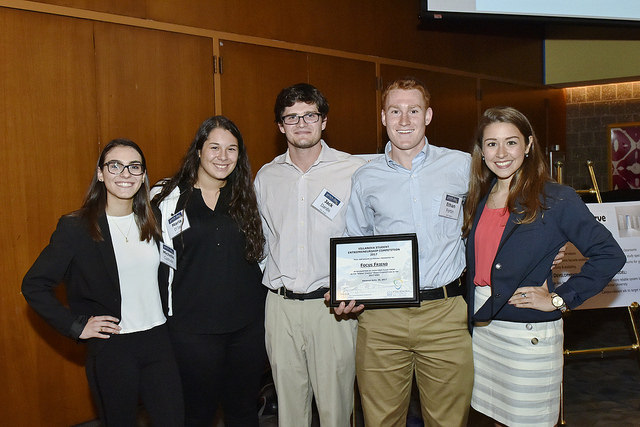 Madeline Lopez ’17 EE (far right) and Ethan Fortin ’17 CpE (2nd from right) were members of team “Focus Friend,” which took home the Klingler Unitas Prize and “VUers” Choice Award.