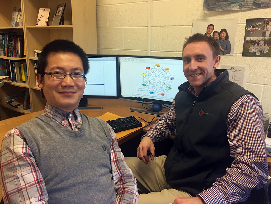 Dr. Jacky Huang, director of the Biological and Environmental Systems Engineering group, with PhD student Brooks Hopkins.