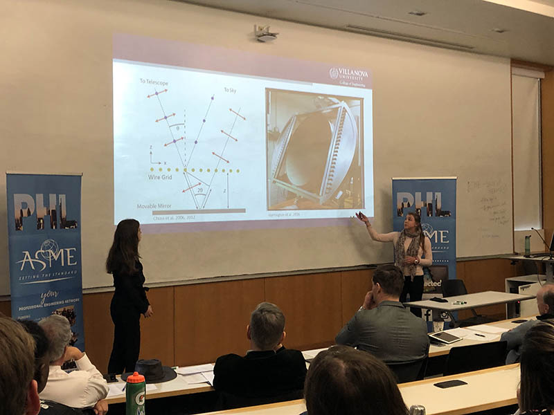 Brooklyn Curtin and Julie Kasunic present the proposal for a variable-delay polarization modulator re-designed for the CLASS telescope, on which they are in collaboration with Dr. David Chuss of the Physics Department.