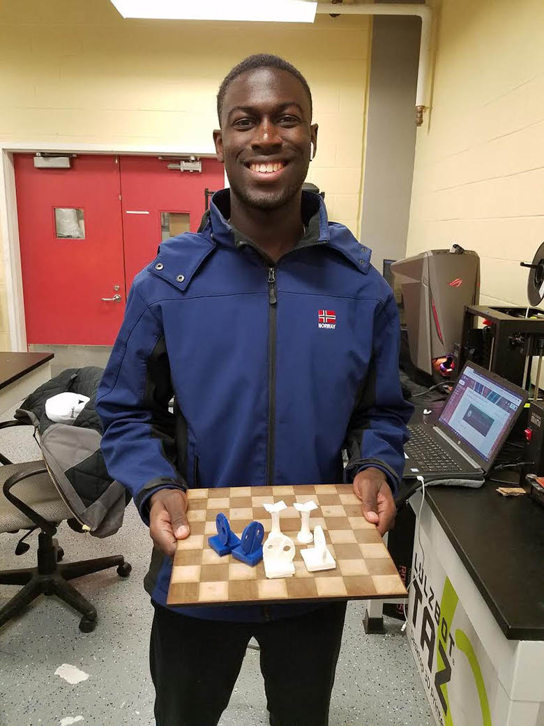 Junior Mechanical Engineering major Richard Annan created his 3-D printed chessboard in the ME makerspace.