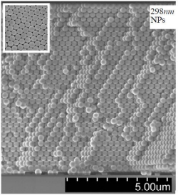 The cross-section view of an ordered nanoparticle thin film (the inset is the top view). 