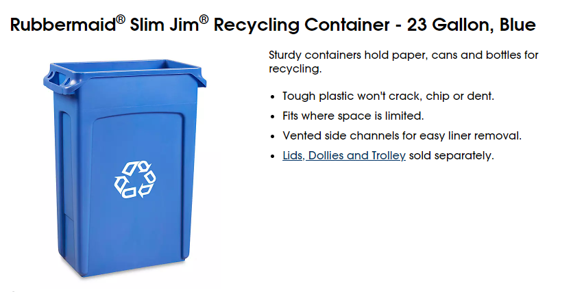 Rubbermaid Slim Jim 23gal blue mixed recycling