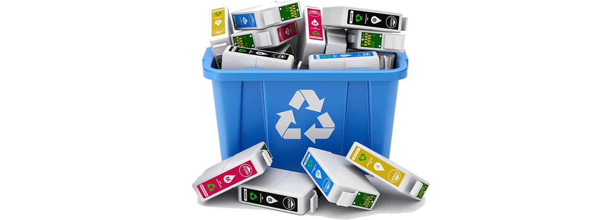 Inkjet and toner in recycling bin