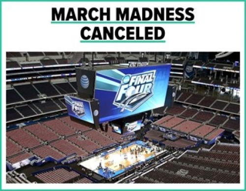 March madness canceled flyer showing empty arena
