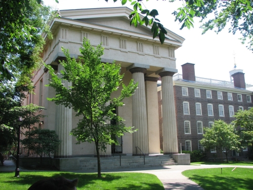 Brown University Quad building with white pillars