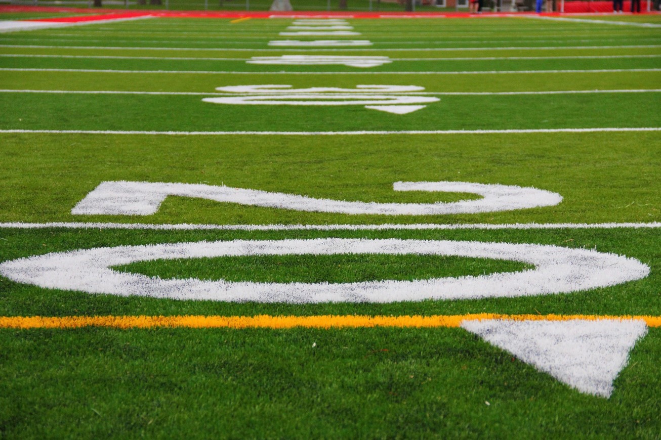 Close up of 20 yard line on football field