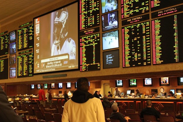 sports betting standing board on wall of Las Vegas Casino