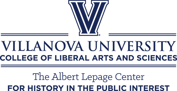 The logo for the LePage Center. It includes the Villanova "V" and the title "The Albert LePage Center for History in the Public Interest"