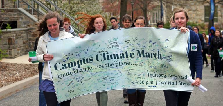 students participating in march for climate change