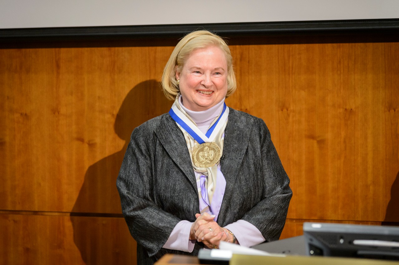 Mary Ann Glendon wearing civitas dei medal