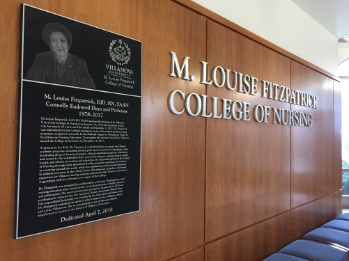 Driscoll Hall lobby Fitzpatrick name and plaque 